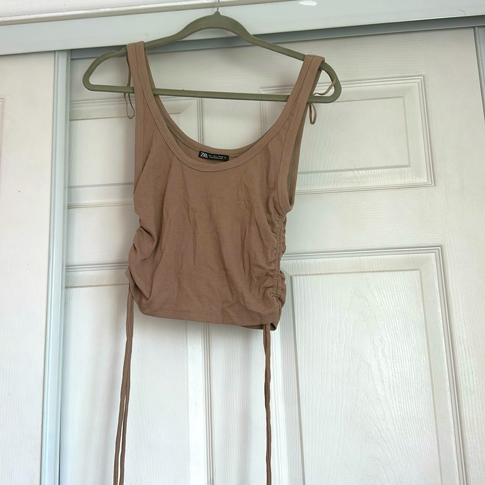 Zara cropped shirt.  Light brown. Size L